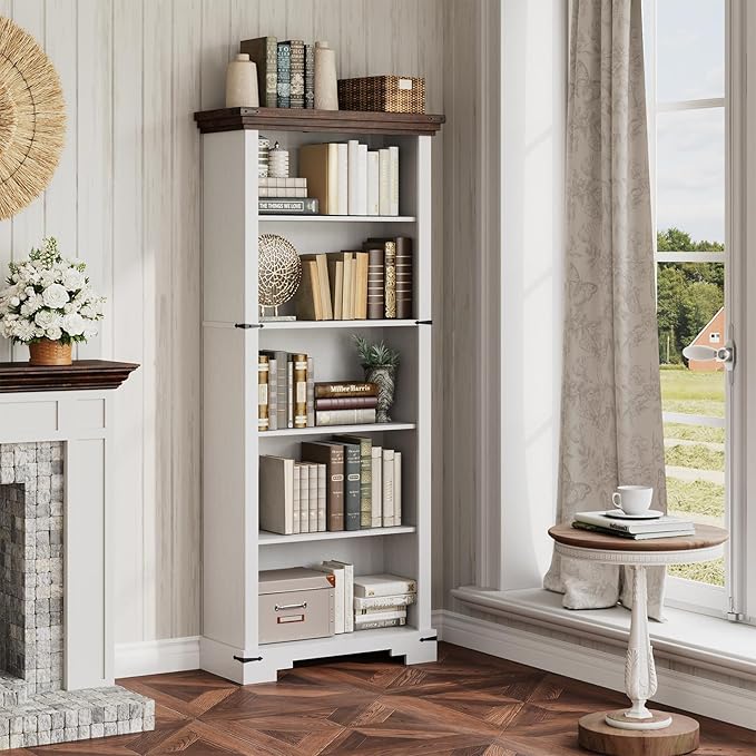 5-Tier Farmhouse Bookshelf, 61.1 inch Tall Bookcase