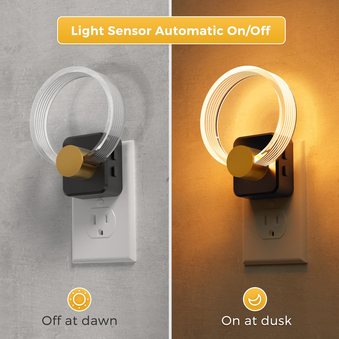 L LOHAS LED Night Lights Plug into Wall, Changing RGB Night Light with Dusk to Dawn Sensor, 180° Rotatable Acrylic Nightlight Plug in Wall for Halloween, Christmas, Holiday, Hallway[2 Pack]