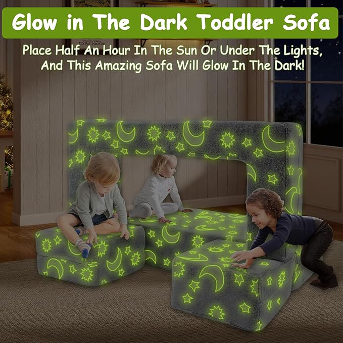 Kids Couch, Dark Grey | Glow-in-The-Dark, Chair Seat, Playroom Furniture