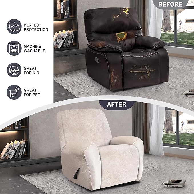 ANARACHON Leather Look Recliner Chair Covers, 4-Pieces Stretch Recliner Cover