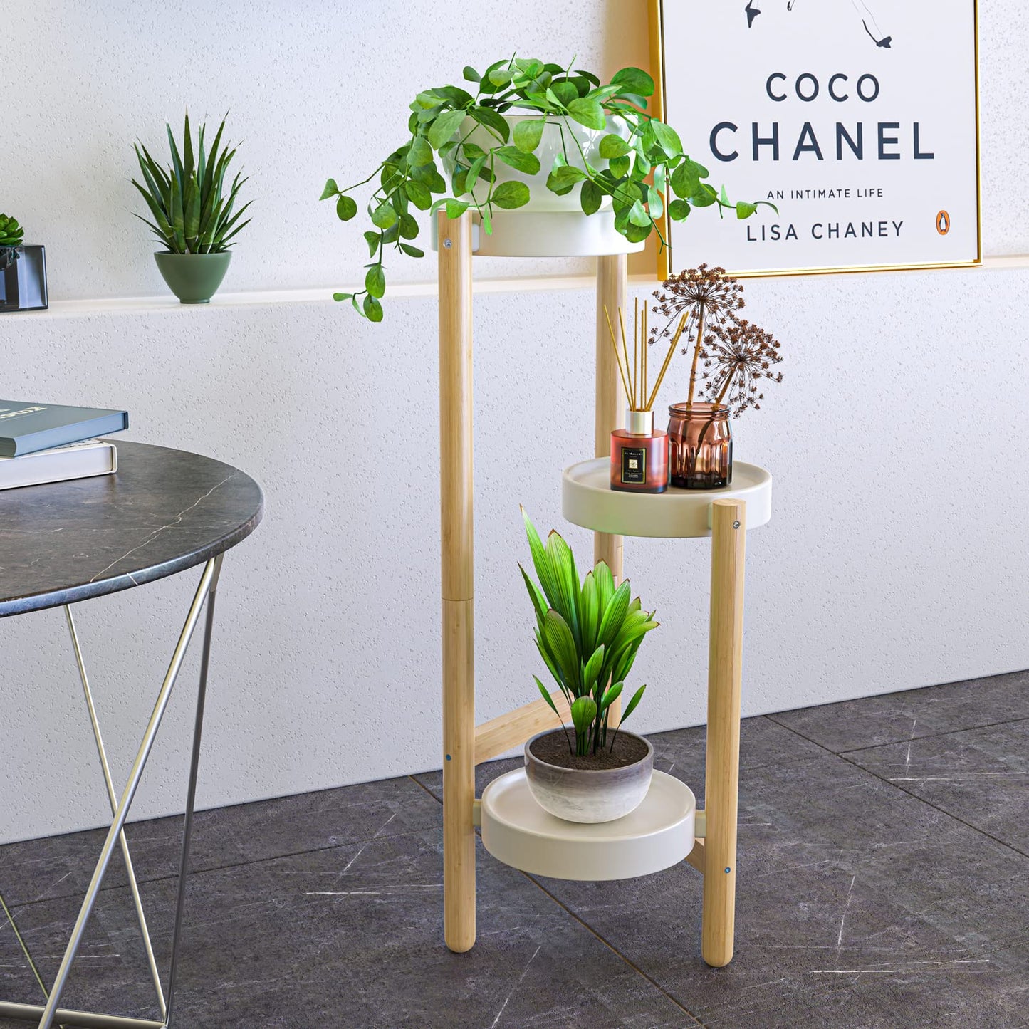 Wisuce Bamboo Plant Stands Indoor, 3 Tier Plant Stand Tall Corner Plant Stand Holder & Plant Display Rack for Outdoor Garden Indoor Home (3 Tier -1)