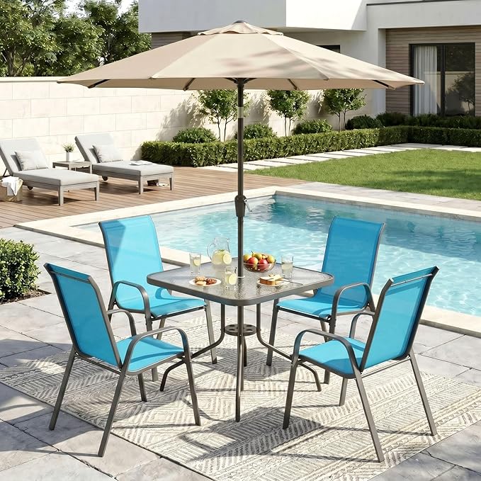 Arlopu 5 Piece Outdoor Patio Dining Set, Porch Furniture