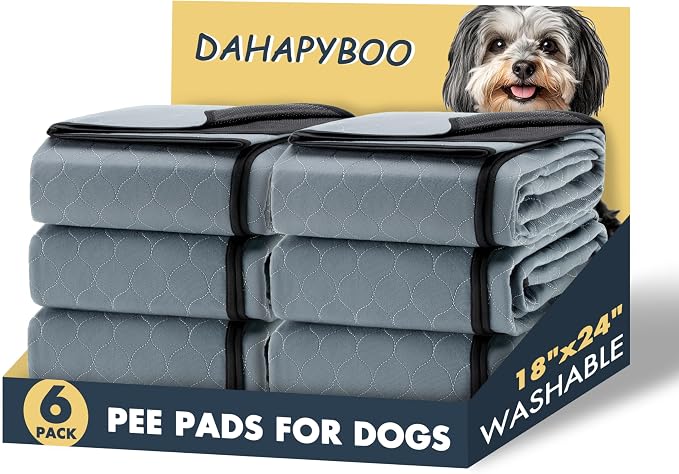 DAHAPYBOO Washable Pee Pads for Dogs 18x24,6Pack | Reusable Puppy Pads for Dogs Non-Slip Waterproof Pet Training Pads for Crate, Playpen, Bed, Sofa,Whelping Box, Potty Training