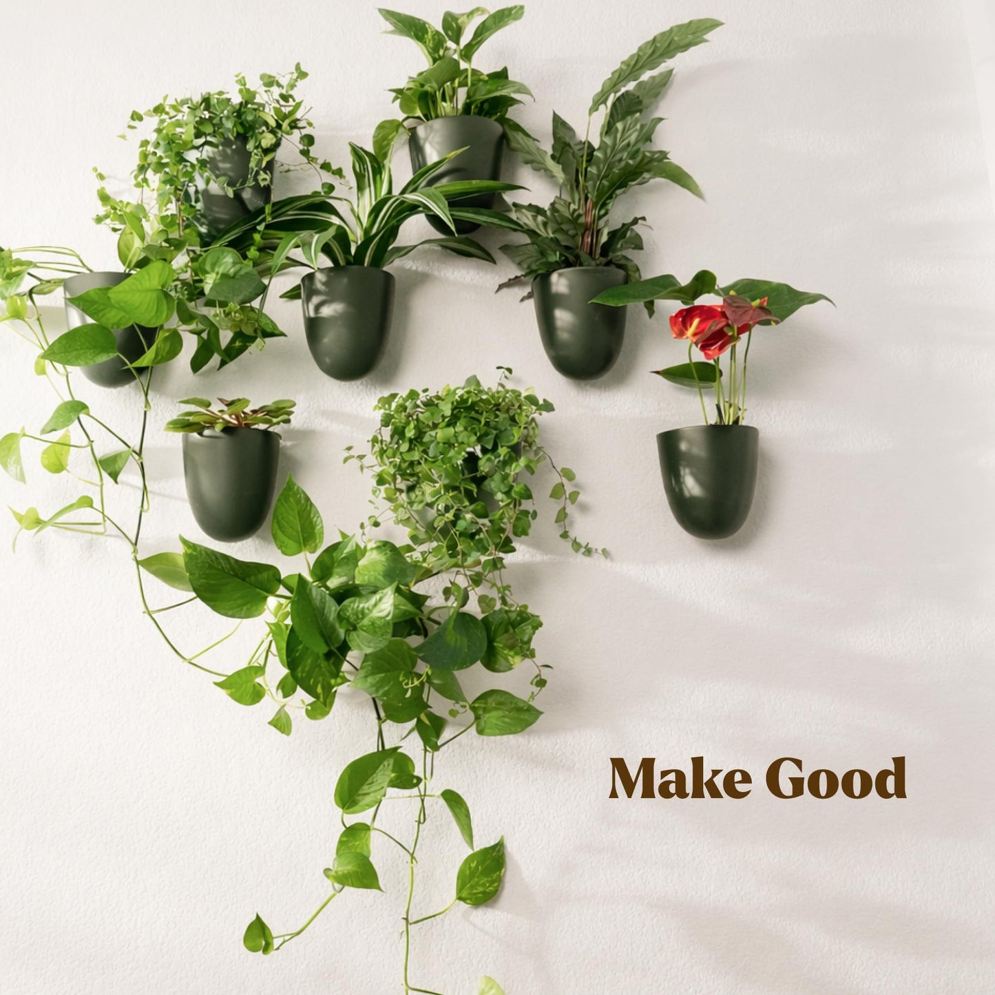 Make Good PlantPod Luxe - Self-Watering Wall Planters (Set of 6, Forest Green) - Easy to Water and Install - Lightweight - Design Your Own Vertical Garden - Wall Planters for Indoor Plants