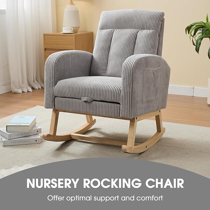 NIOIIKIT Nursery Rocking Chair, Corduroy Upholstered Rocking Chair