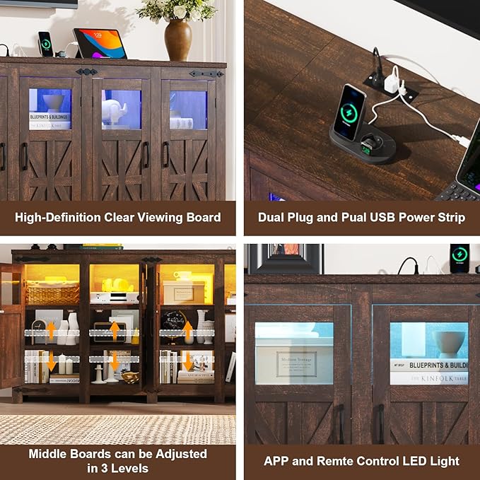 95.3" Large LED Farmhouse TV Stand