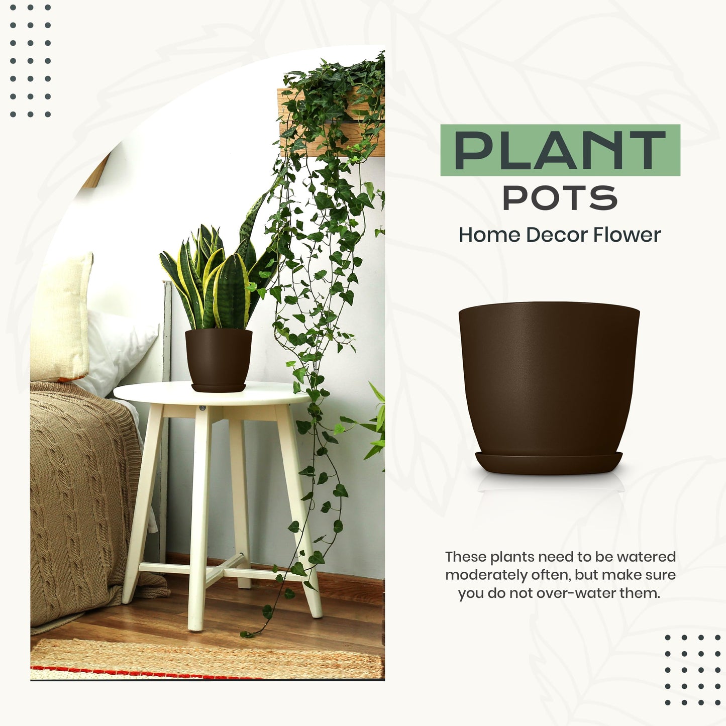 Utopia Home - Plant Pots Indoor with Drainage - 7/6.6/6/5.3/4.8 Inches Home Decor Flower Pots - Pack of 10 Plastic Planters for Indoor Plants, Cactus, Succulents Pot - Brown