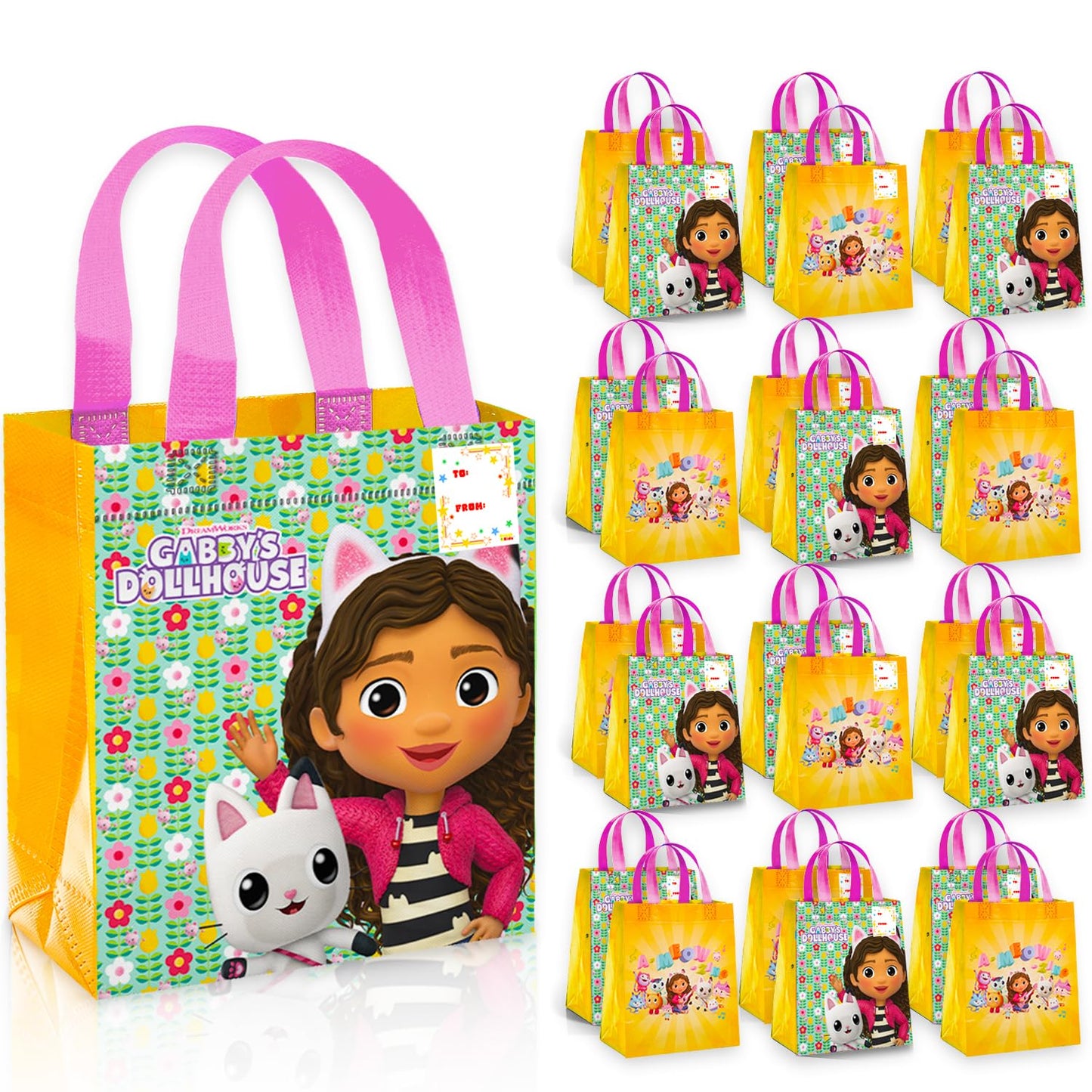 Gabby's Dollhouse Party Favor Bag Set – 24 Pack of 8" Gabby Party Goodie Bags for Kids Bulk Reusable Totes | Gabbys Dollhouse Birthday Supplies