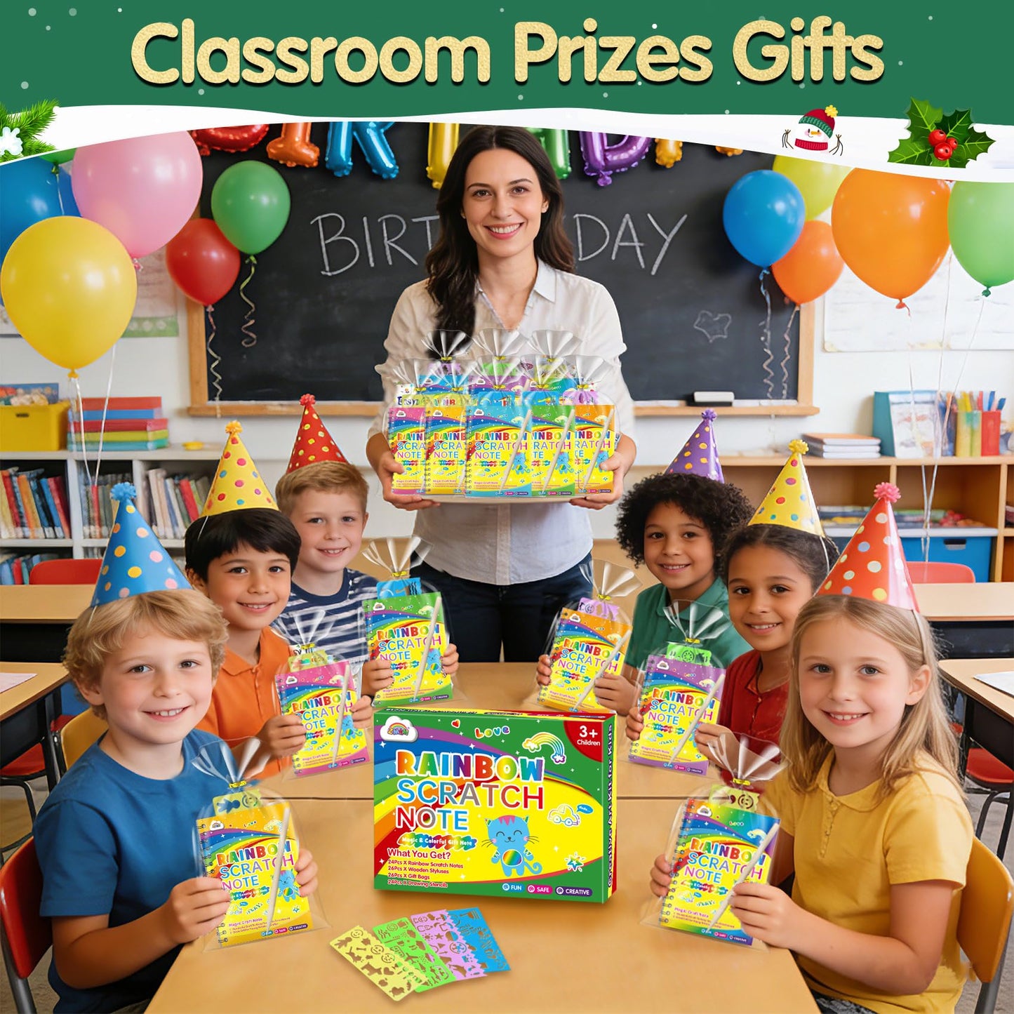 ZMLM 24 Pack Rainbow Scratch Art Party Favors for Kids 4-8 - Mess-Free Birthday Goodie Bags Stuffers, Classroom Prizes Grades 1–3 Creative Paper Notebooks for Pre-K Kindergarten Gifts