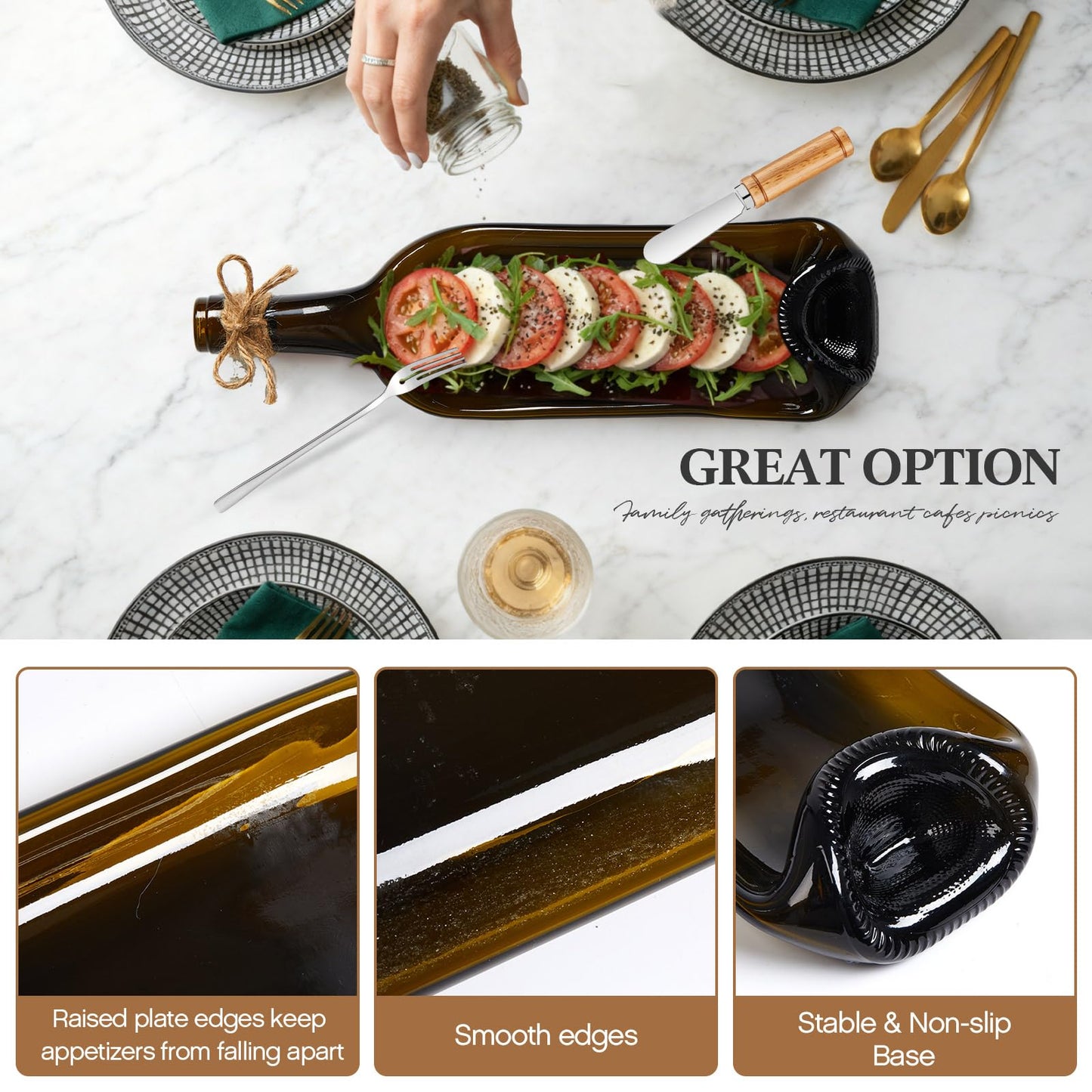 Bokon 1 Pcs Melted Wine Bottle Serving Board Decorative Cheese Tray Charcuterie Board with Knife Fork Cracker Platter Wine Lover Gift for Party Housewarming Supplies (Brown)