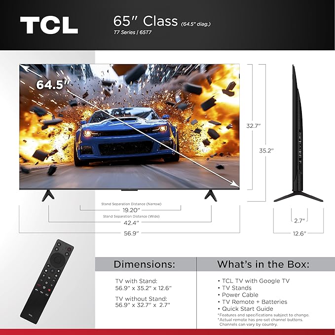 TCL Amazon Exclusive 65 Inch Class T7 Series | 4K QLED HDR Lag-Free Smart