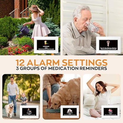 Digital Dementia Clocks for Seniors, 7 Inch, White | Day Date Time Large Display for Poor Vision Easy Read, Medication Reminder Alarm, Spanish 10 Languages, Alzheimer Gifts