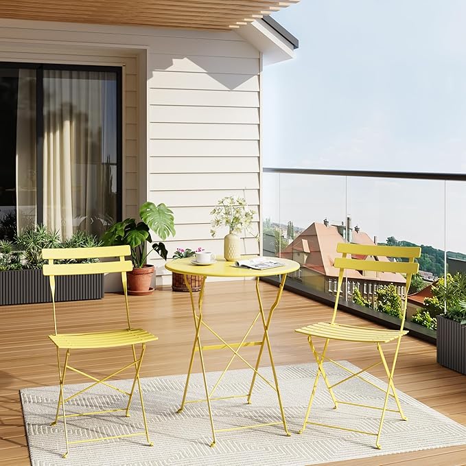 GarveeLife 3 Piece Outdoor Bistro Set, Metal Patio Furniture Set