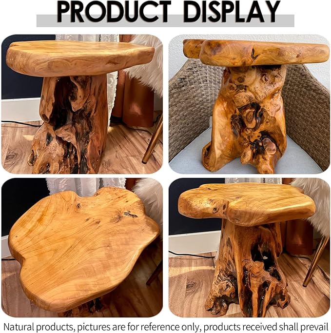 Small Side Table, Unique Design Live Edge Wood Stool, Freeform Natural Plant