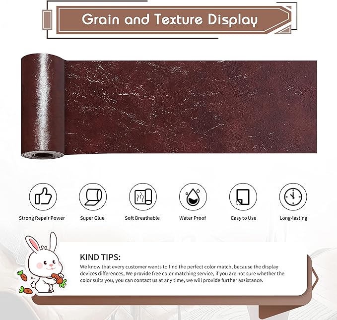 KING MOUNTAIN Leather Repair Patch, 4 x 63 Inches self Adhesive Leather Repair
