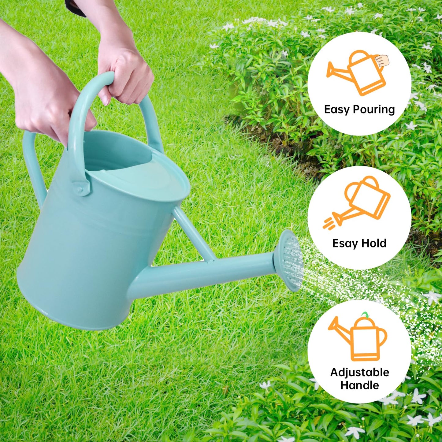 Lechloris Metal Watering Can for Outdoor Plants, 1 Gallon Galvanized Steel Watering Can with Removable spout for Outdoor & Indoor Use, Perfect for Garden Flower, Houseplants, Mint