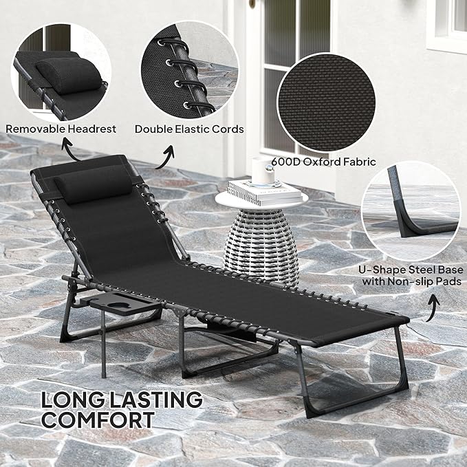 Outsunny Folding Chaise Lounge Chair Outdoor Tanning Chair