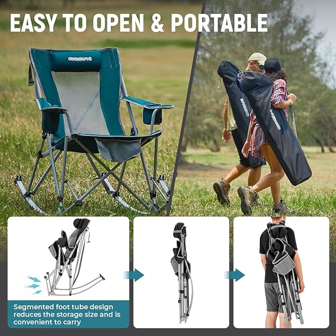 FUNDANGO Rocking Camping Chair, High Mesh Back Portable Folding Camp Chairs