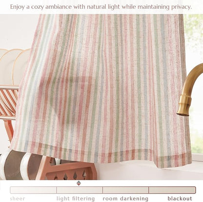 jinchan Striped Linen Kitchen Curtains 36 Inches Christmas Tier Curtains Farmhouse Modern Cafe Style Small Window Treatments Airy Light Filtering Rod Pocket for Living Room Bathroom 2 Panels Candy