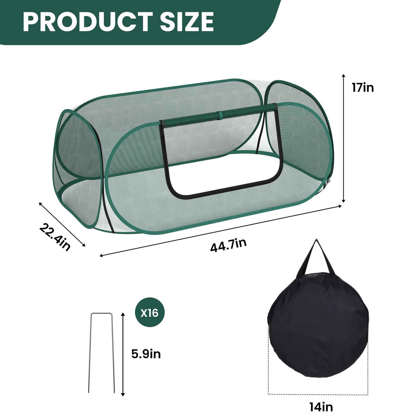 2-Pack Raised Garden Bed Covers, 45" x 22" x 17" Mesh Crop Cage, Pop-Up Plants Cover with 30% Shade Cloth for Seedlings Vegetables Fruits Flowers, Protects Against Birds Animals Pests with 16 Stakes