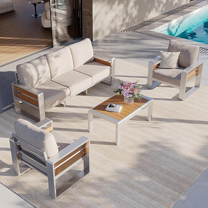 Aoxun Aluminum Patio Furniture Set, 5 Seats Luxury Metal Patio Conversation Sets
