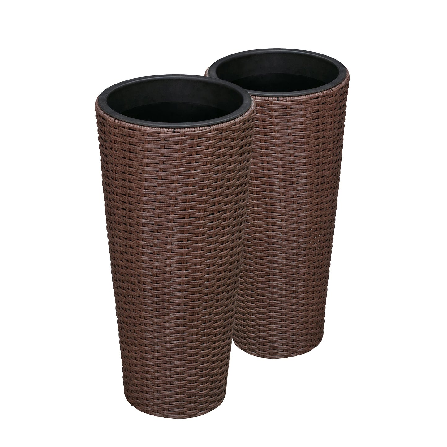 Balkene Home Noah Round Wicker Planter Tall Planter Decor Box for Adaptable Outdoor Furnishings All Weather Versatile Perfect Patio Herb Garden Living Space - 2 Piece Set - Mocha