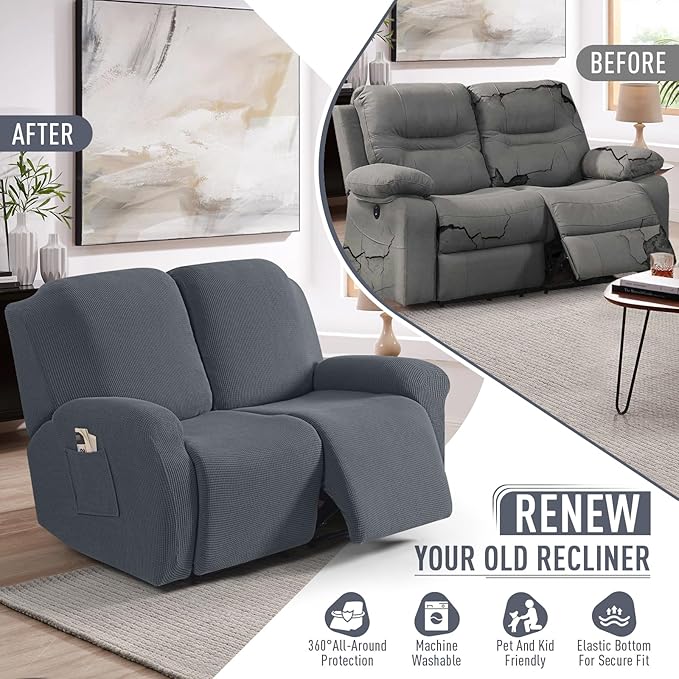 TAOCOCO Recliner Loveseat Slipcover, 6 Pieces Dual Recliner Sofa Covers
