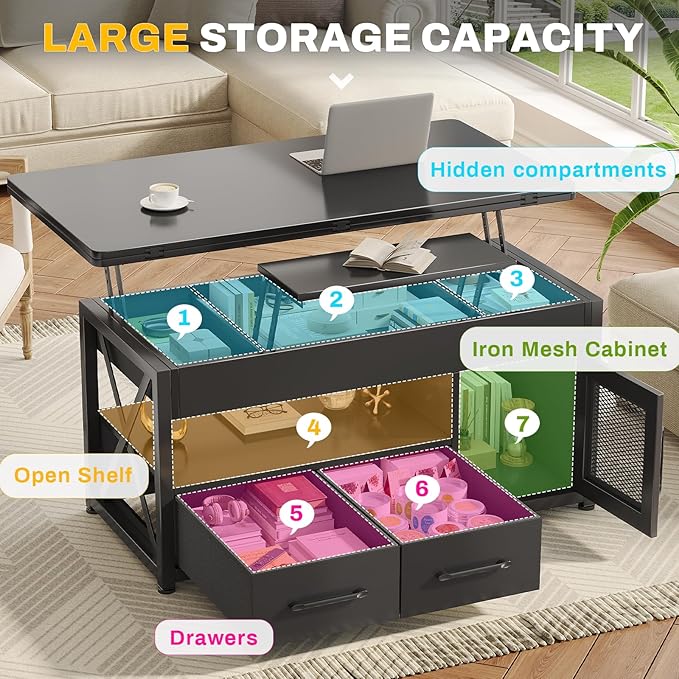 Itaar 40" Lift Top Coffee Table, 4 in 1 Coffee Tables