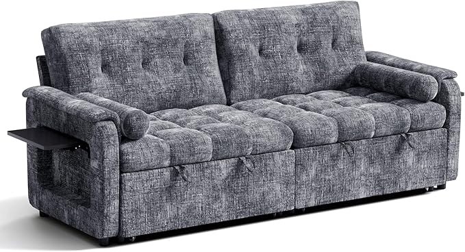 Convertible Sleeper Sofa Bed, 86 Inch Chenille Pull Out Couch