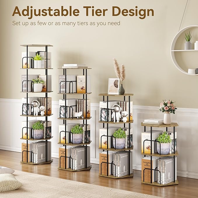 SUNMORY 5 Tier Rotating Bookshelf Tower, Revolving 360 ° Spinning Bookcase
