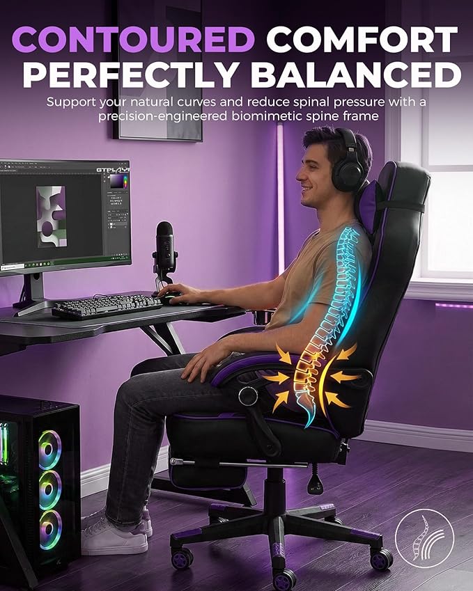 GTPLAYER Gaming Chair with Footrest, Big and Tall Game Chair 350lb Racing Style