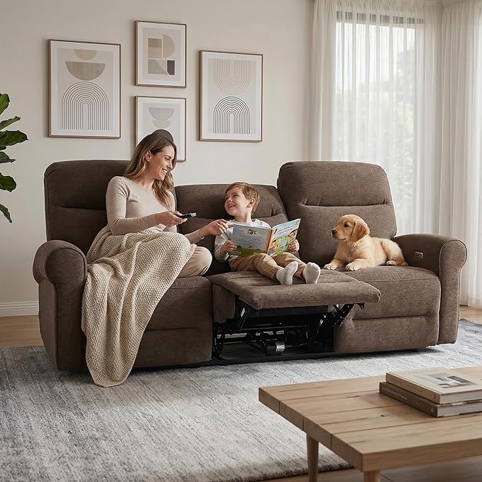 MCombo 87.8" Wall Hugger Power Reclining Sofa, 3-Seat Triple Recliner Couch