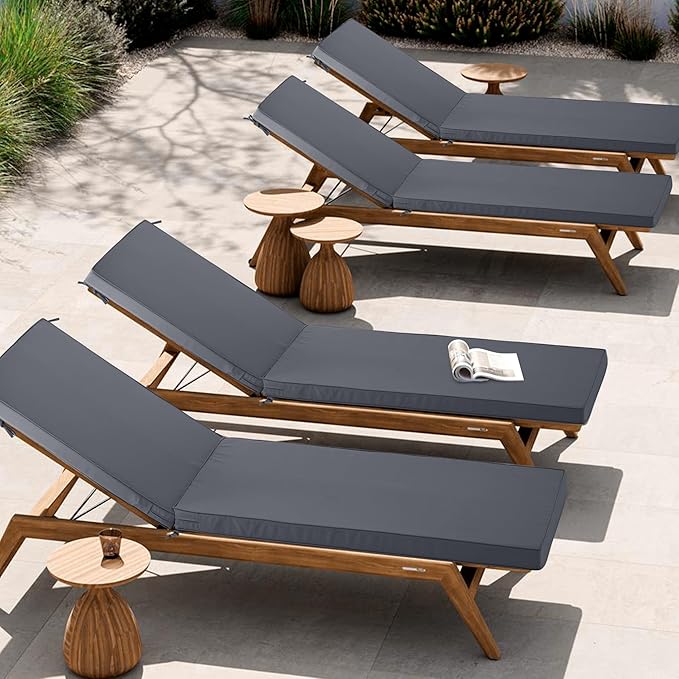 Outdoor Chaise Lounge Cushion Set of 2, Fadesafe Water-Repellent Lounge Deck