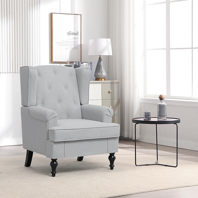 Accent Chair Set of 2, Mid Century Modern Fabric Wingback Chair, Upholstered