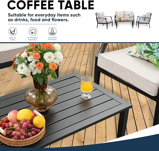 4 Piece Outdoor Patio Furniture Set, Oversized Metal Conversation Set