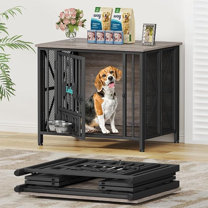 EasyCom Foldable Dog Crate Furniture, 31.5" Dog Crates