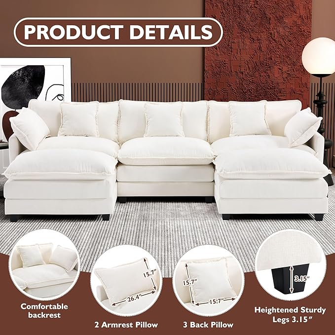 Ihanherry 111.4" U Shaped Cloud Couch Modern Modular Sectional Sofa