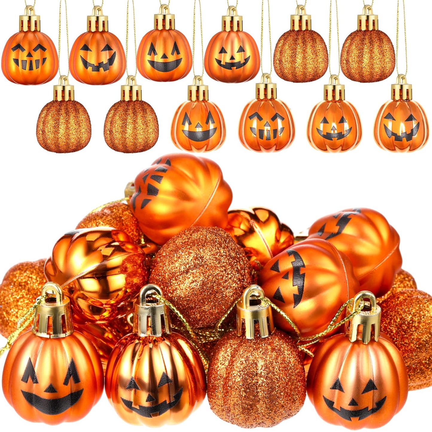 Realspring 36 Pcs Halloween Hanging Pumpkin Ornaments Spooky Mini Halloween Ball Ornaments with Expression Hanging Mini Pumpkin Wall Decor Scary Decorations for Tree Party Supplies