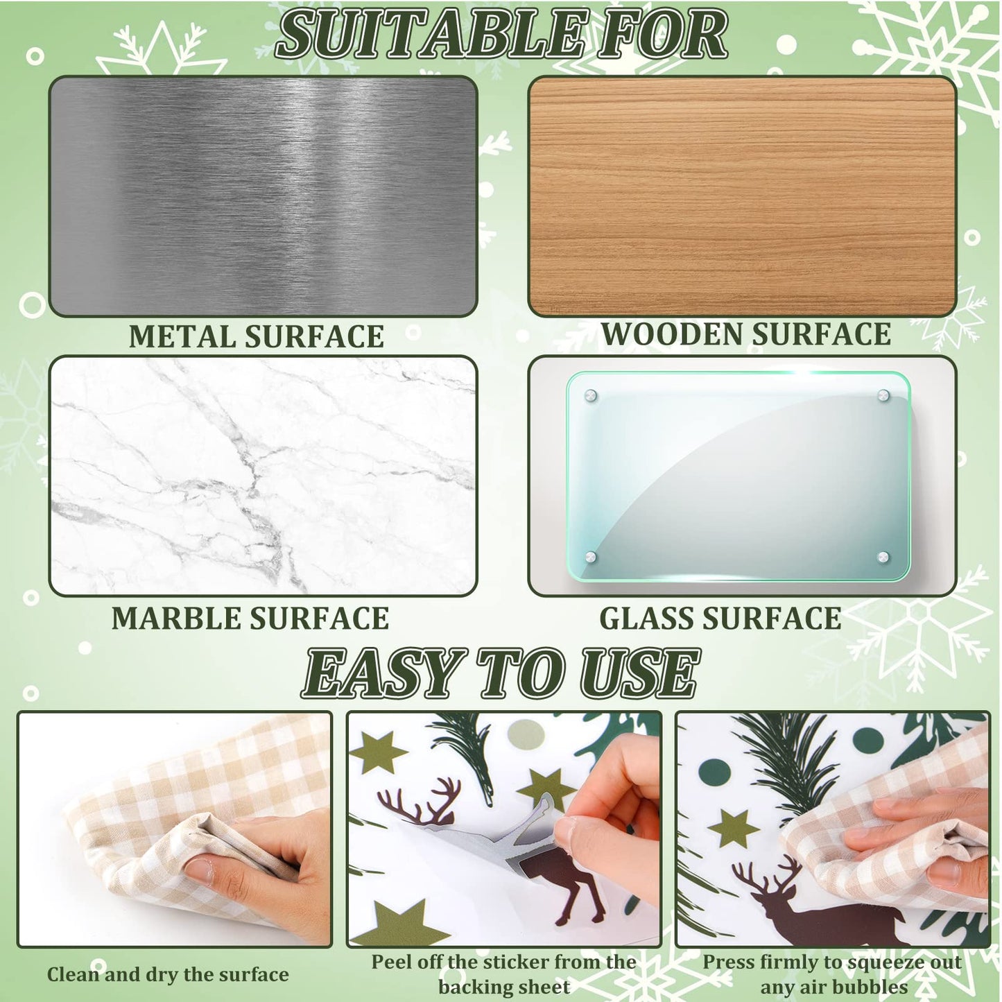 Teling 8 Pieces Winter Snowflake Wall Decals Stickers Dreamy Nursery Forest Woodland Trees Deer Pine Tree Wall Decals for Kids Room Winter Decor(Green, Brown)