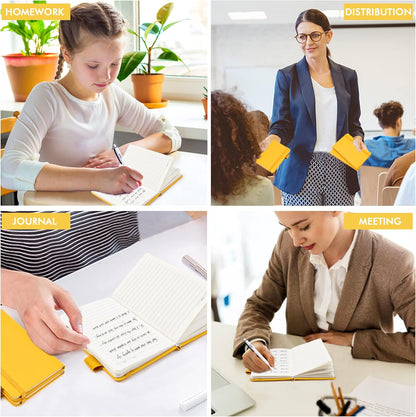 feela 6 Pack Pocket Mini Notebooks Bulk, Small Cute Memo Notepads Hardcover College Ruled Lined Journals with Pen Holder for School Business Work, with 6 Black Pens, 3.5”x 5.5”, A6, Yellow