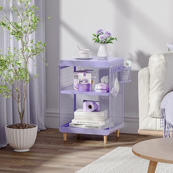 SYKIARIOL Kids Nightstand for Girls, Metal Bedside Table