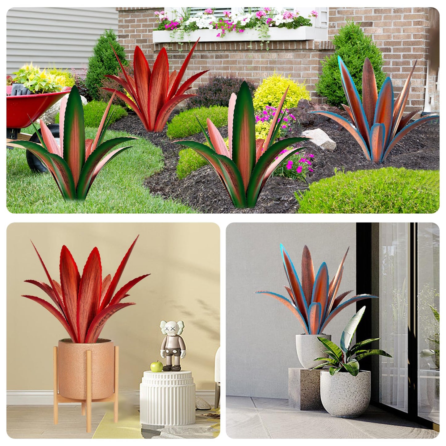 TOMBABY Enlarge Thickened Wind Resistant Metal Agave Garden Art Metal Plant Country Garden Sculpture Statue Outdoor Decoration Agave Metal Plant Courtyard Lawn Ornament Gift (2, 12 Leaves Green)