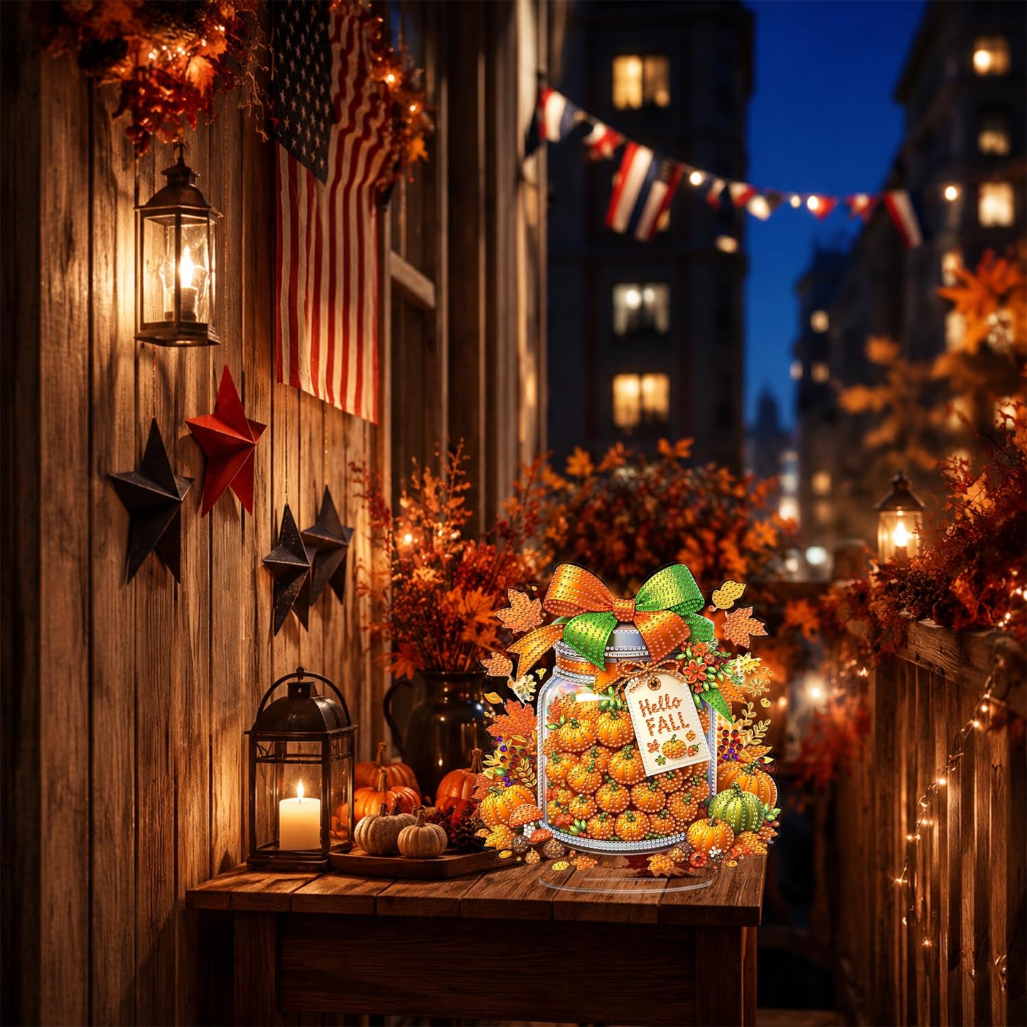 Eiflow Desktop Diamond Art Table Top Kit for Adults Fall Pumpkins, DIY Tabletop Diamond Art Painting with Stand, Acrylic Stand Up Gem Painting Board Kit (Happy Fall)