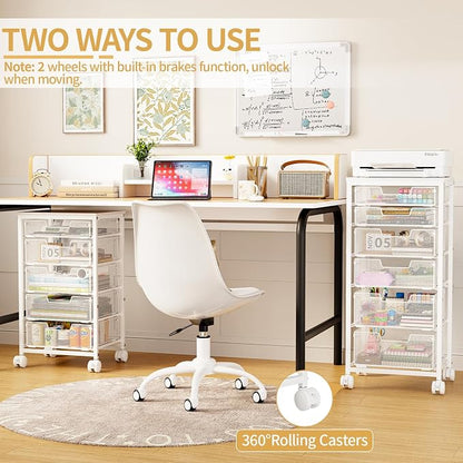 Sbanmao 6 Drawers Rolling Utility Cart, Rolling Storage Cart with Wooden Tabletop, Storage Drawer Cart on Lockable Wheels, Craft Cart for Bedroom, Classroom, Office, White