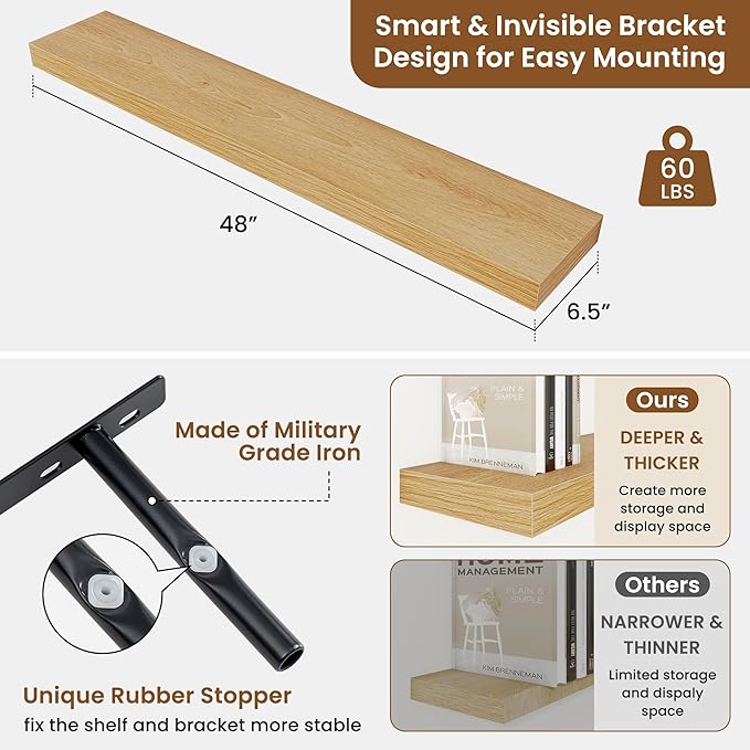 fuqing Floating Shelves for Wall, Wall Mounted Wood Floating Shelf
