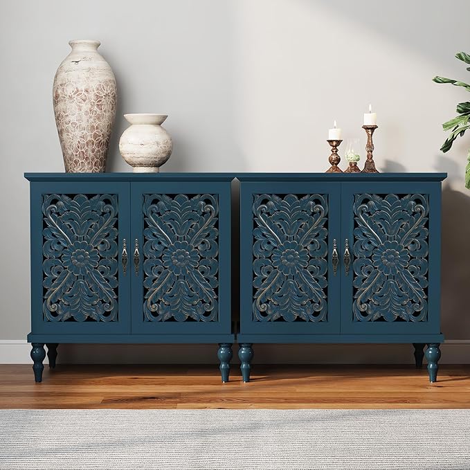 ARTPOWER Accent Cabinet with 2 Doors, Vintage Carved Wood Storage Cabinet