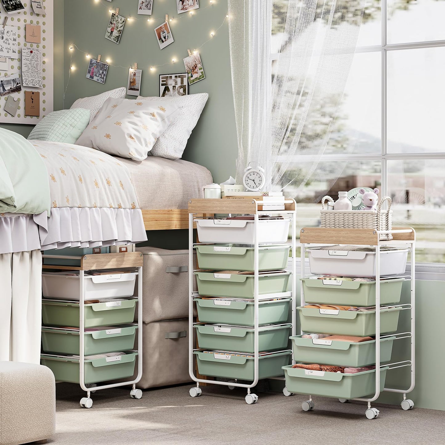 APEXCHASER Utility Cart with 5 Drawers,Rolling Storage Cart for Crafters Artists Kids Teacher Student Storage Arts Crafts & Sewing Study Supplies in Craft Room Dorm Classroom Kids Room-Green