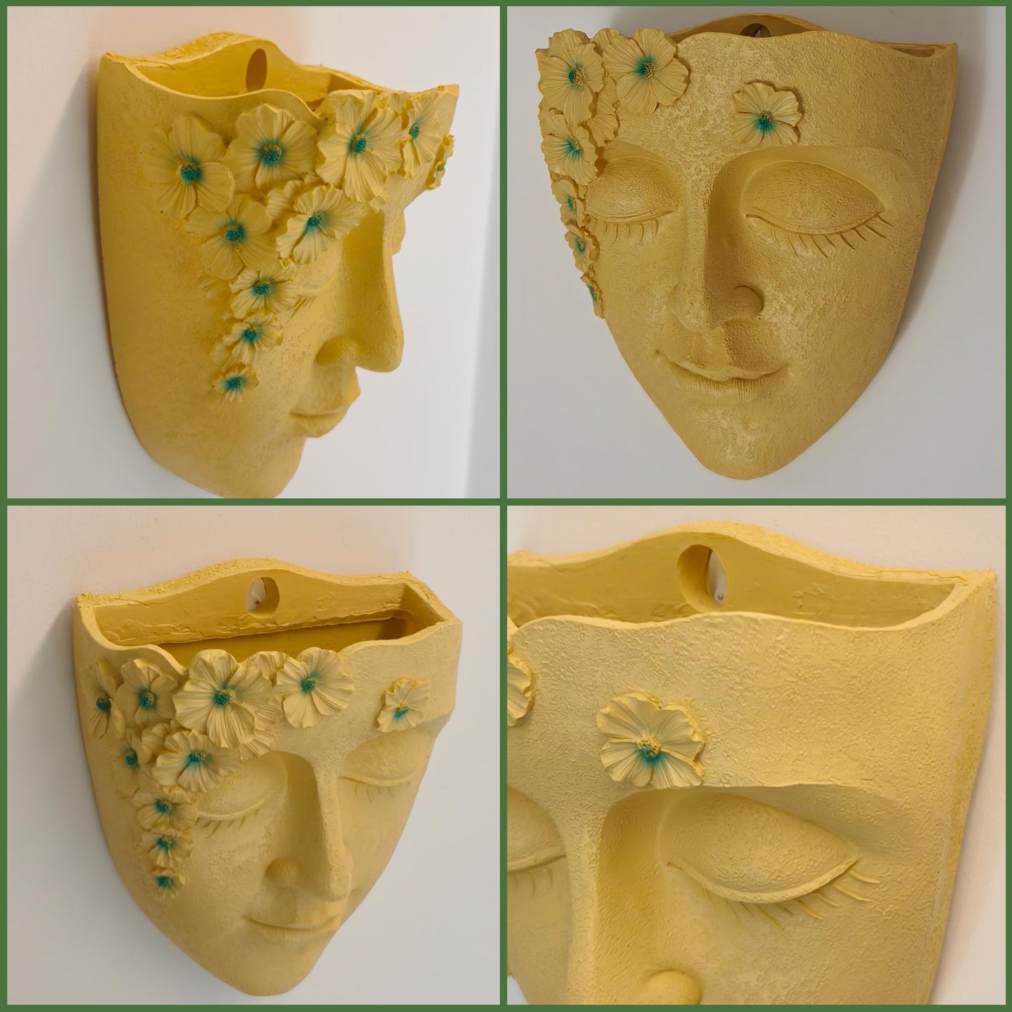 KOXHERO Face Shape Wall Planter Elegant Yellow Resin Wall-Mounted Head Pot with Drainage Hole Unique Small Vase Holder for Flower,Succulents, Hanging Plants for Plant Lovers
