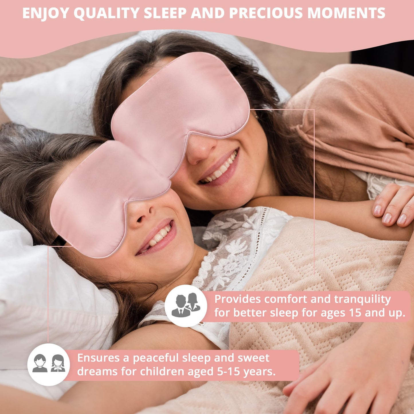 Kids Sleep Mask Eye Cover, 100% Real Natural Pure Silk Eye Mask with Adjustable Strap, Blindfold Kids Eye Mask for Sleeping, Eye Shade for Boys Girls and Adult, Pressure-Free Comfort (Black)
