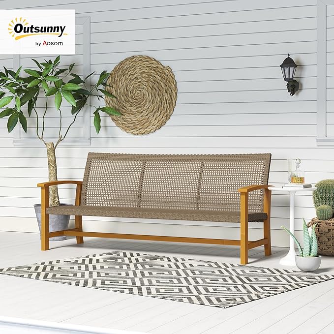 Outsunny Wicker Outdoor Couch, 3-Seat Rattan Outdoor Patio Sofa, 1000 lbs.